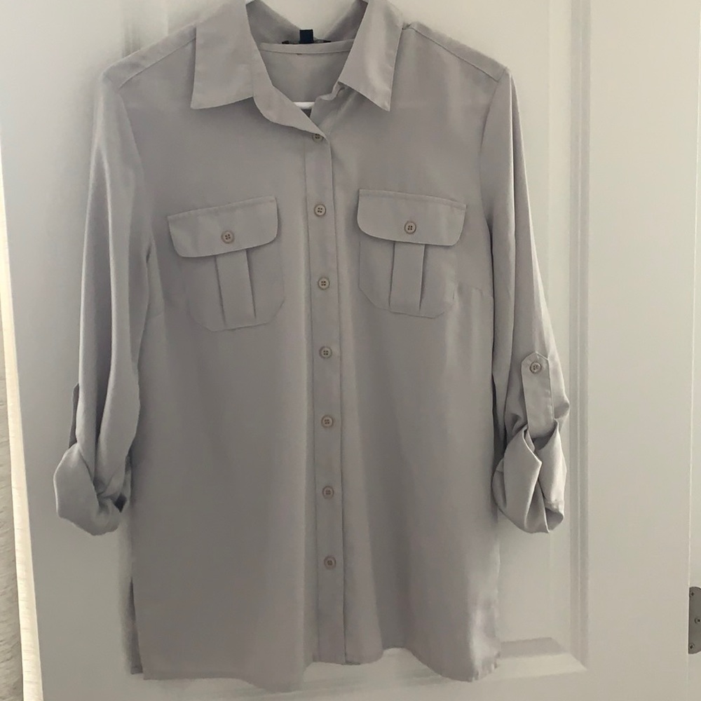 Grey semi silk dress shirt